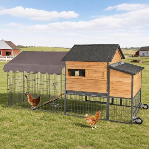 MEDEHOO Mobile Chicken Coop with Wheels, 6-8 Chickens